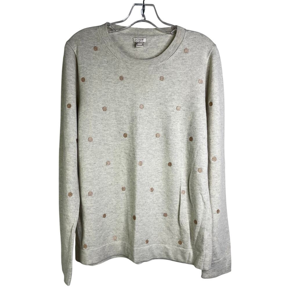 J.CREW Teddie Sweater Womens L Beige Glitter Polka Dots‎ Cotton Wool Classic